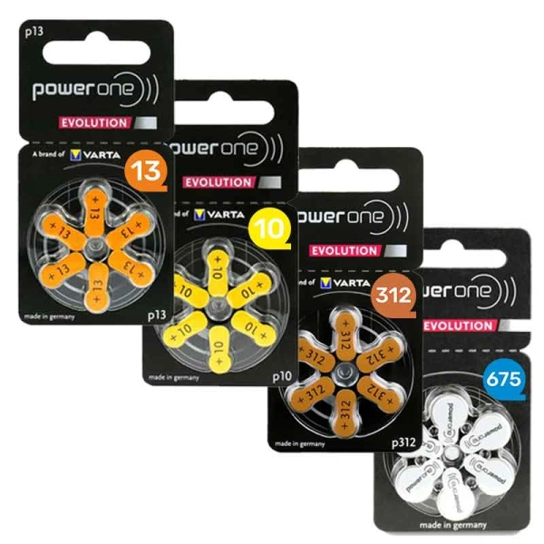 סוללות למכשירי שמיעה בגדלים שונים 